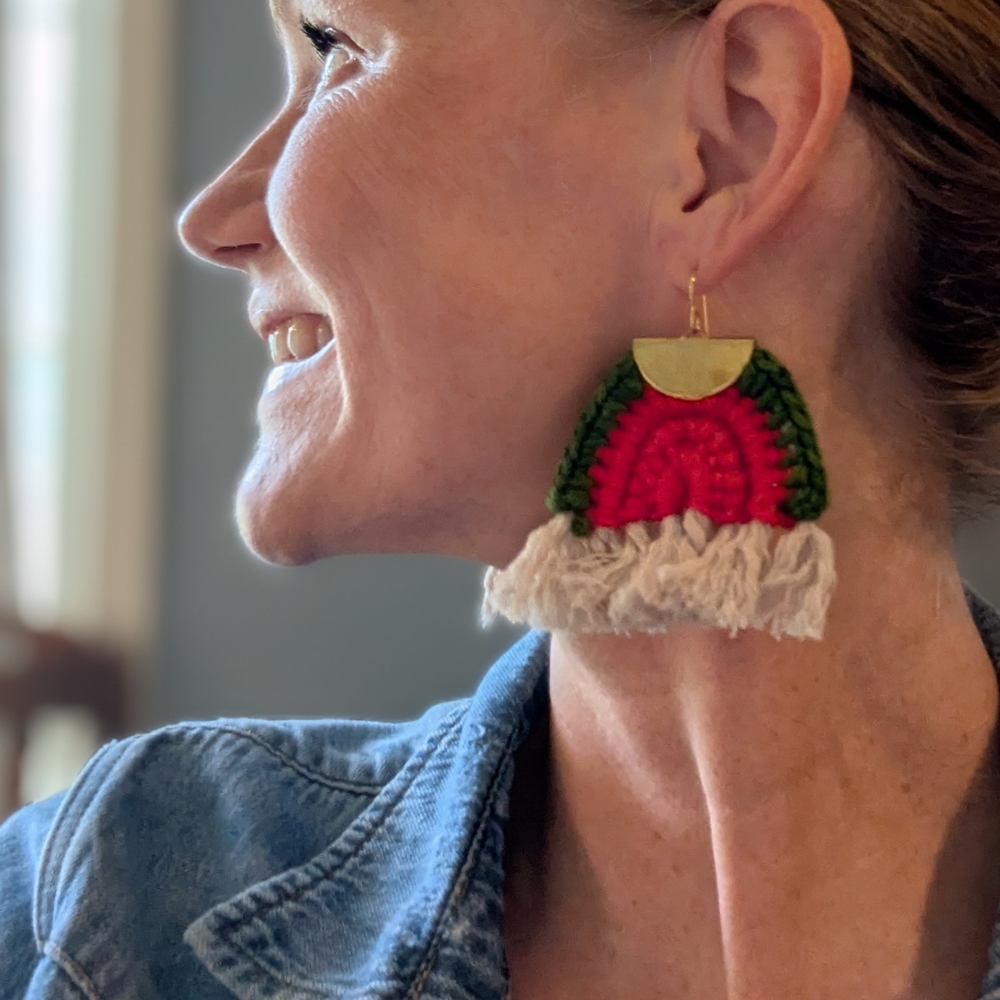 Vibrant Red and Green Statement Earrings